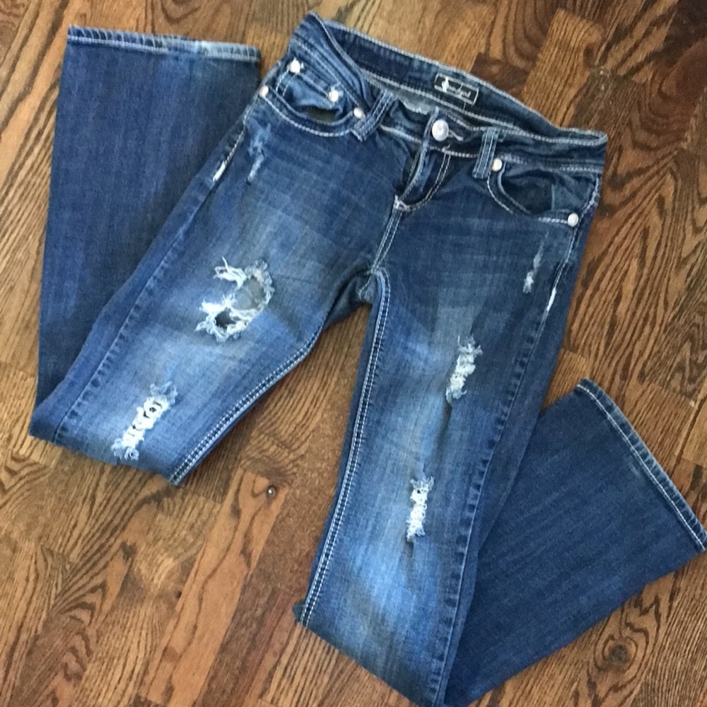 Soundgirl Distressed Low-Rise Bootcut Jeans